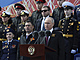 Ruský prezident Vladimir Putin pronáší projev během vojenské přehlídky v...