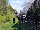 V Brjansku vykolejil vlak i v pondlí. (1. kvtna 2023)