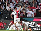 Fotbalisté Slavie se radují z gólu Davida Doudry ve finále poháru proti Spart.