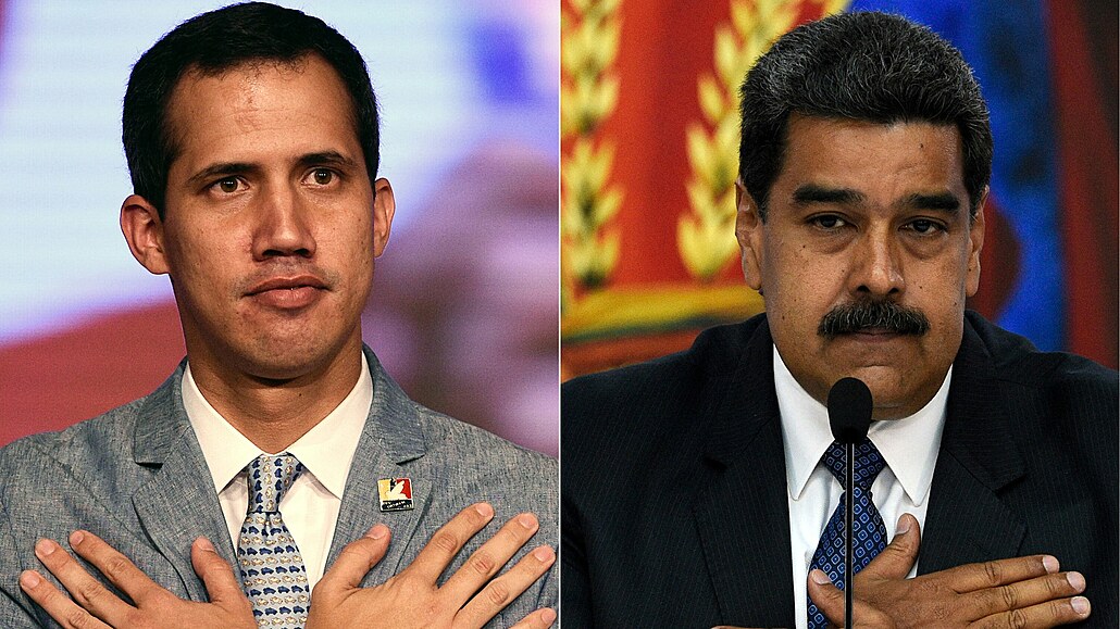Venezuelský opoziní lídr Juan Guaidó (vlevo) a autokratický prezident Nicolás...