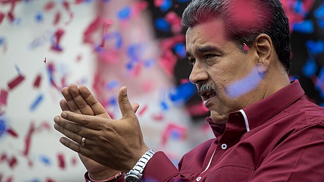 Nicols Maduro na pochodu chavist v Caracasu (1. kvtna 2023) 