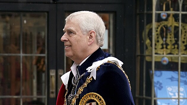Princ Andrew na korunovaci britskho krle Karla III. (Londn, 6. kvtna 2023)