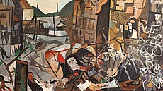 Detail obrazu z cyklu, v nm Jaroslav Klápt zvnil zánik starého Mostu.