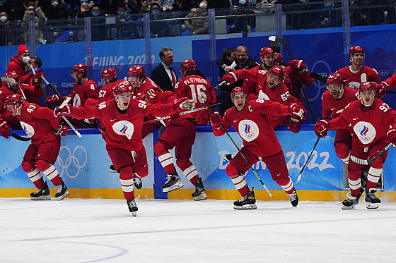 Rutí hokejisté slaví postup do finále olympijského turnaje v Pekingu. védsko...