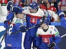 Hokejisté Slovenska oslavují druhou branku proti esku.