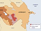 Mapa vyznauje území Náhorního Karabachu (erven).
