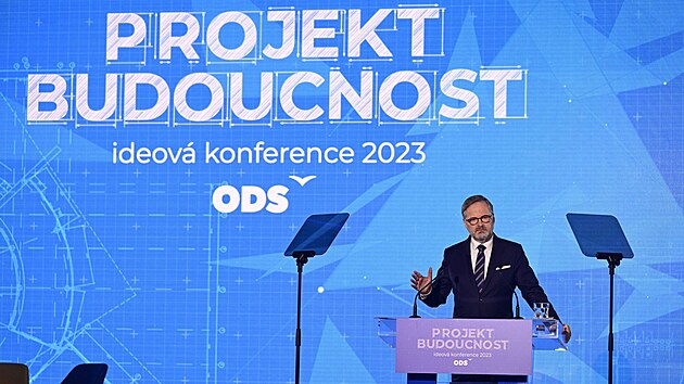 Premiér Petr Fiala při projevu na ideové konferenci ODS.