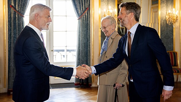 eskho prezidenta Petra Pavla v Kodani pijala krlovna Margrethe II. a korunn princ Frederik. (15. kvtna 2023)