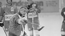 Trenér reprezentace Ivan Hlinka rozdává pokyny.