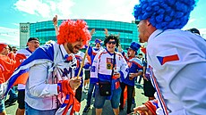 Čeští a slovenští fanoušci před zahajovacím utkáním mistrovství světa 2023.