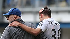Olomoucký obránce Jakub Pokorný s krvavou ránou na hlav� b�hem zápasu proti...
