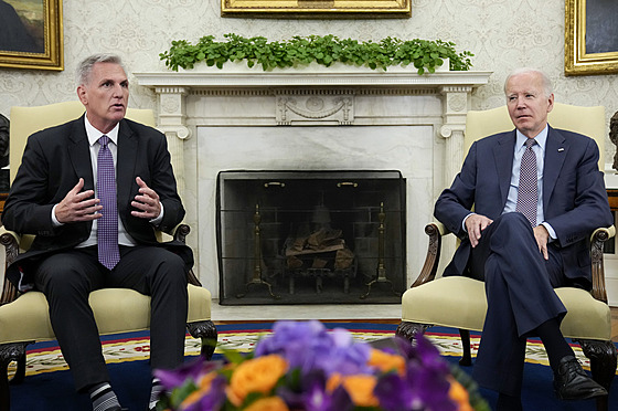 Americký prezident Joe Biden (vpravo) a šéf Sněmovny reprezentantů Kevin...
