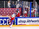 Branká Karel Vejmelka (50) pivádí eské hokejisty na led.