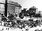 eskoslovenská mnová reforma 1953. Fotografie z protest v ervnu 1953 v Plzni.