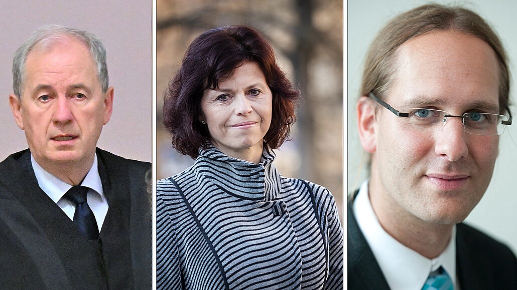 Kandidáti do Ústavního soudu. Zleva Josef Baxa, Daniela Zemanová a Jan Wintr.