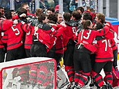 Hokejisté Kanady slaví vítězství na mistrovství světa.