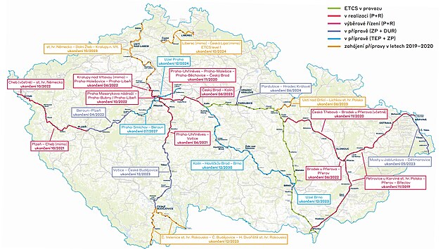 Mapa pokryt ETCS.