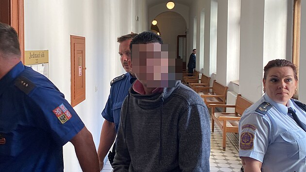 Pětadvacetiletý D. N. u Krajského soudu v Plzni. Za vraždu své matky dostal nepodmíněný trest v délce čtrnácti let. (29. 5. 2023)