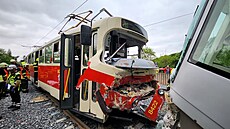 Dva lidé se zranili pi sráce tramvají v Braníku. (24. kvtna 2023)