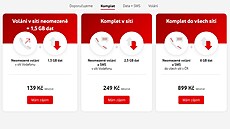 Původní balíčky k předplacenkám Vodafone platné do 28. 6. 2023