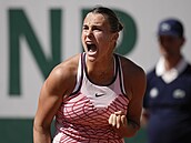 Aryna Sabalenková slaví postup do třetího kola na Roland Garros.