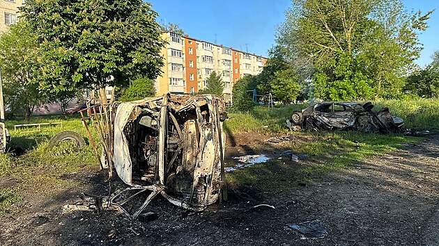 Následky nočního ostřelování v ruském městě Šebekino v Belgorodské oblasti (31. května 2023)