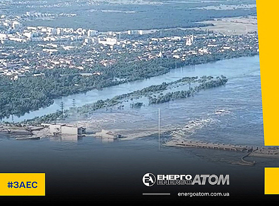 Snímek ukazuje přehradu Nová Kachovka. (6. června 2023)