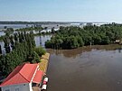 Záplavy v okupované Chersonské oblasti po zniení vodní elektrárny Kachovka....