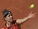 Karolína Muchová servíruje ve tvrtfinále Roland Garros.