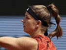 eská tenistka Karolína Muchová v duelu s Anastasií Pavljuenkovovou z Ruska.