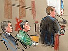 Dobová kresba ze soudu s agentem FBI a sovtským pionem Robertem Hanssenem....