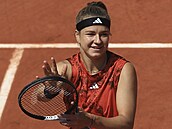 Česká tenistka Karolína Muchová po vítězném duelu s Anastasií Pavljučenkovovou,