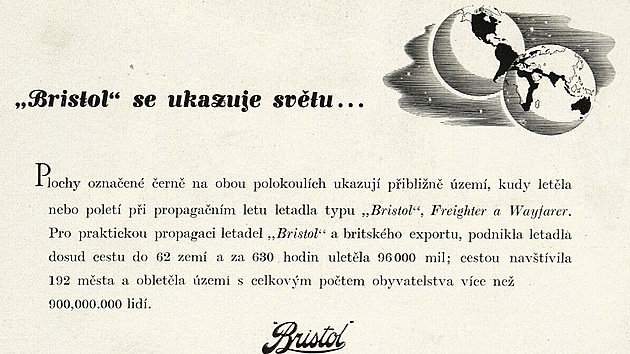 Reklama firmy Bristol eskoslovenskm magaznu Letectv v roce 1947