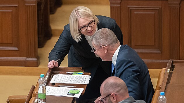 Ministryn obrany Jana ernochov s pedsedou ANO Andrejem Babiem na mimodn schzi Snmovny.