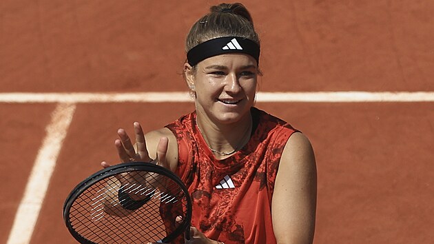 Česká tenistka Karolína Muchová po vítězném duelu s Anastasií Pavljučenkovovou,