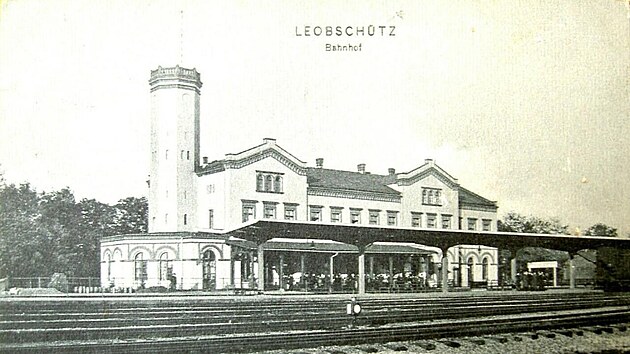Stanice Leobschütz, dnešní Głubczyce na pohlednici z roku 1906. GPS: 50.1958911N, 17.8213569E