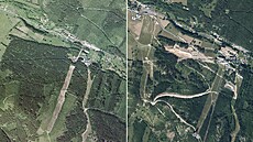 Letecké snímky Dolní Moravy z roku 2003 (vlevo) a ze souasnosti ukazují, jak...