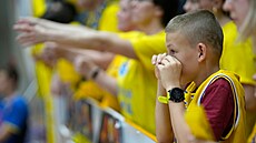 Malý opavský fanoušek prožívá finále proti Děčínu.