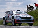 Jan Kopeck a Jan Hlouek s vozem koda Fabia Rally2 bhem Agrotec Rally...