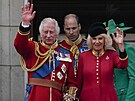 Král Karel III., princ William a královna Camilla na oslavách Trooping the...