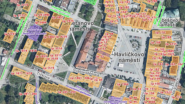 Adresy, kter budou mt nrok na zakoupen rezidentnho parkovn v centru Havlkova Brodu.
