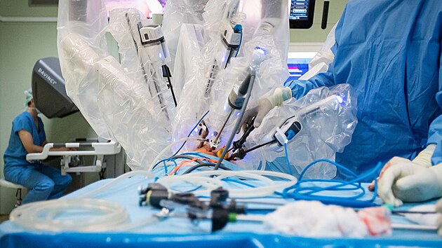 Zatmco hlavn operatr ovld robota u konzole, pmo u pacienta pomh asistent, rovn hrudn chirurg.