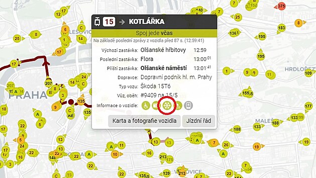 Klimatizovanou tramvaj lze poznat i dky map Praskho integrovanho podniku.
