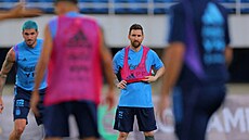 Argentinec Lionel Messi na tréninku argentinské reprezentace v ín.