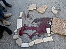 Krev palestinského ozbrojence zasteleného ve mst Tubas (20. ervna 2023)