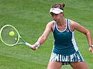 eská tenistka Barbora Krejíková hraje forhend na turnaji v Birminghamu.