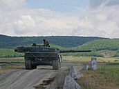 Tank Leopard 2A4 na stelnici v Páslavicích. Ve svých útrobách pojme dva druhy...