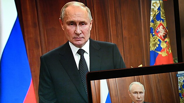 Rusk prezident Vladimir Putin bhem projevu k ozbrojen vzpoue wagnerovc (24. ervna 2023)