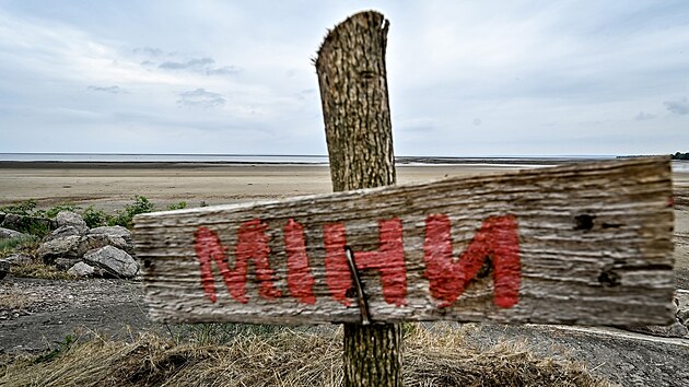Upozornn na miny na behu znien Kachovsk pehrady (17. ervna 2023)  