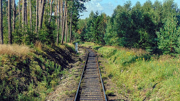 Za stanic� P�ovany Bezdru�ick� lok�lka kles� k viaduktu p�es Hracholuskou p�ehradu.